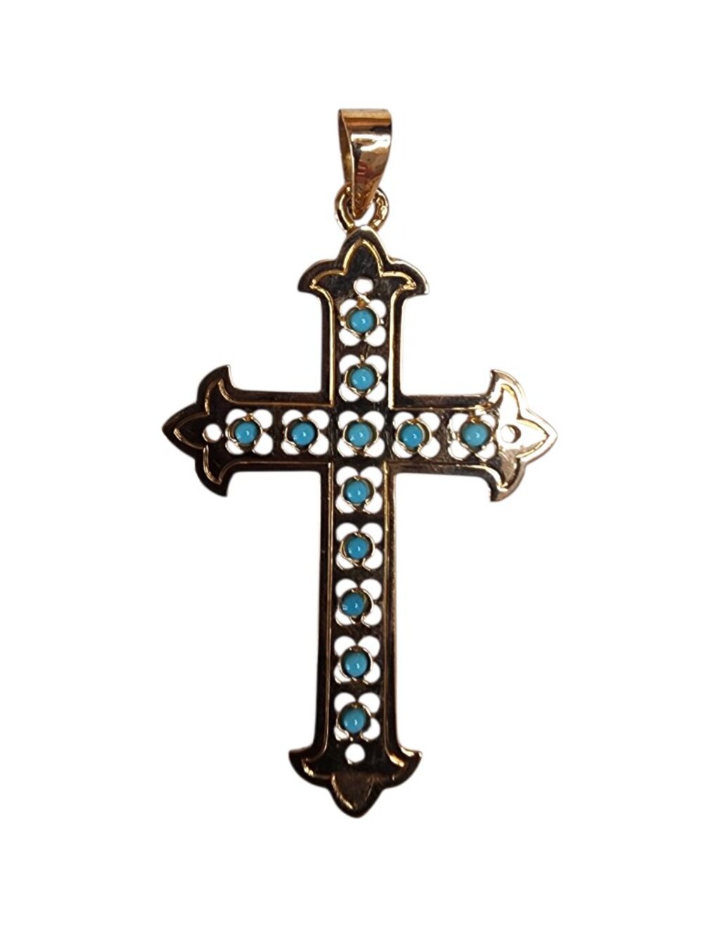 18K Yellow Gold Turquoise Cross Pendant #25545